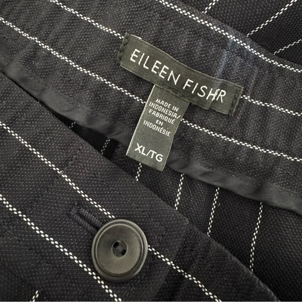 NEW Eileen Fisher Navy Blue white Pinstripe Wide Leg Crop Trouser Pant Size XL - Picture 7 of 8